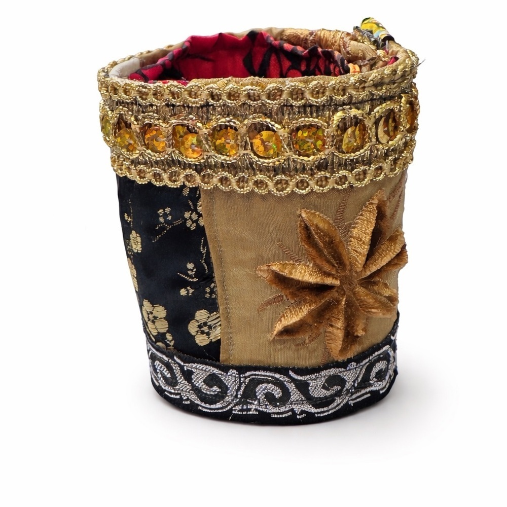 RUBYRUDI Cuff Bracelet Handcrafted OOAK Fabric Embellished Artisan Wearable Art